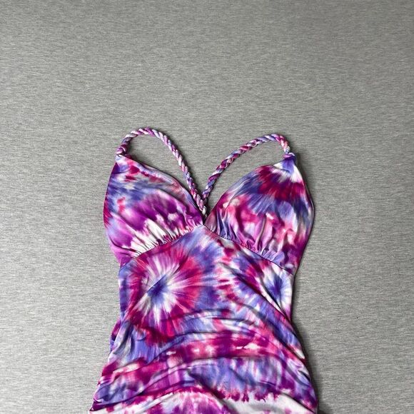 GUESS Women’s Tie-Dye Open Back Knotted Racerback Padded Plunge Top - Picture 12 of 12